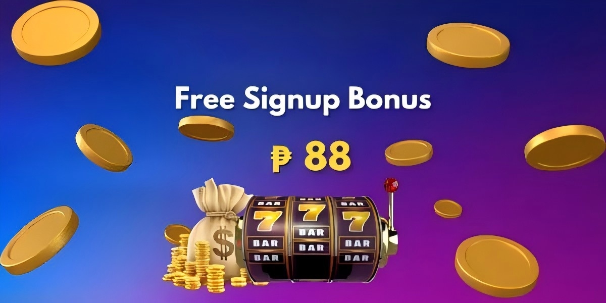 Casino promotion banner artwork with coins, chips and slot characters